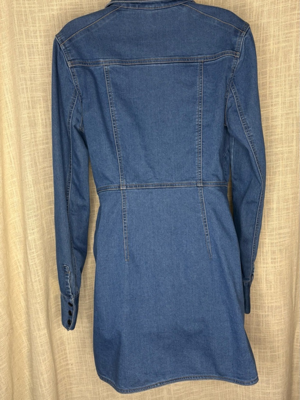 Free People Dynomite Denim Mini Shirt Dress Medium Wash Long Sleeve - Size S - Picture 6 of 6